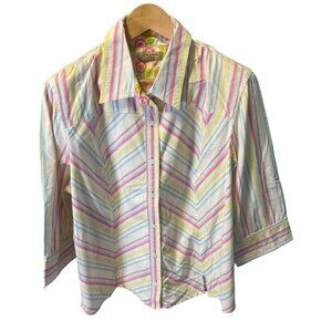 i.e. Relaxed Woman Colorful Striped 3/4 Sleeve Button Up Blouse Top Sz 3X